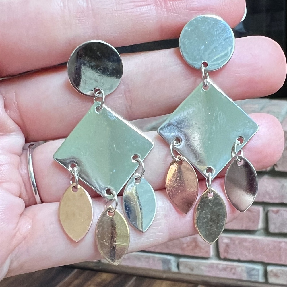 Retro Geometric Tri-Color Dangle Earrings